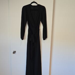 12th Tribe Black Mesh Wrap Maxi Dress with Long Sleeves